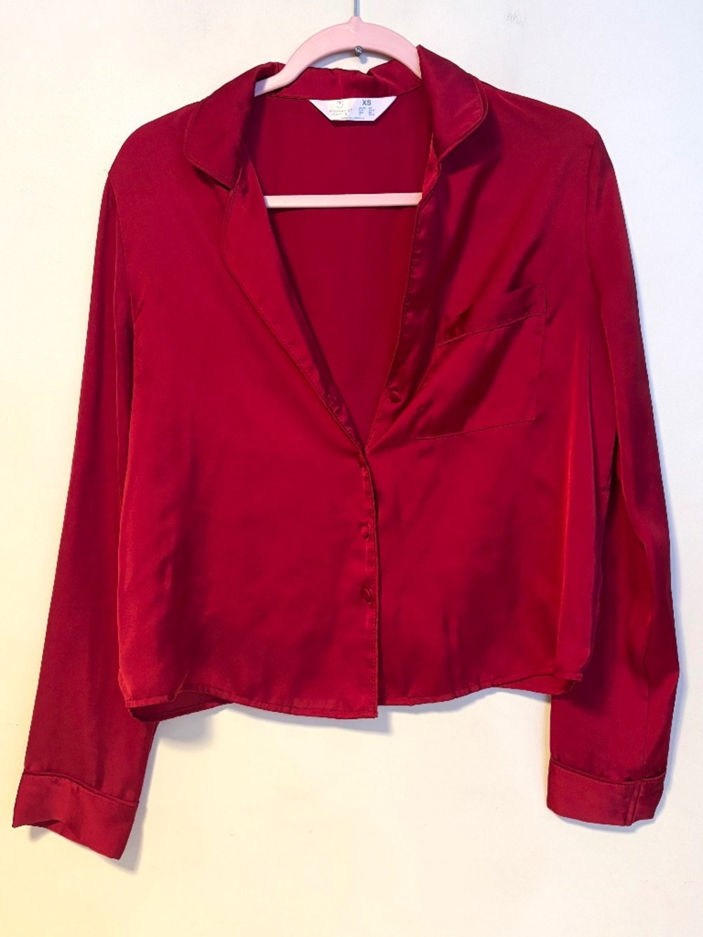 Primark Silky Satin Button Down Collared Lounge Pajama Top Red Womens Size XS